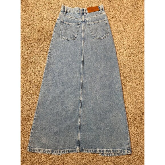 NEW Alohas Marina Denim Column Maxi Skirt Light Blue Wash Slit Front High-Rise - Picture 13 of 14